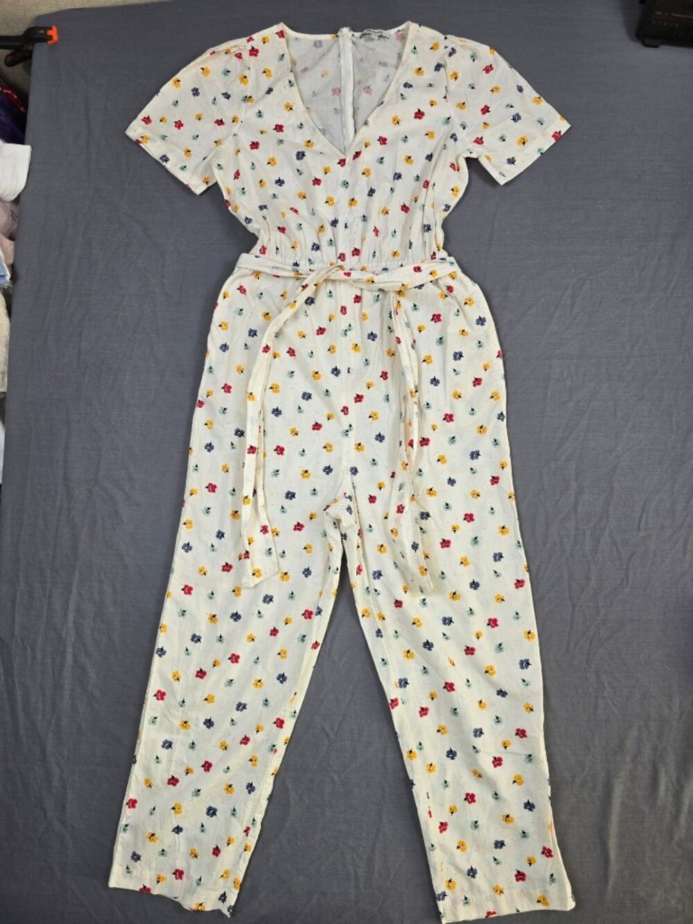 Madewell Floral Print White Jumpsuit Size 4 Short Sleeve